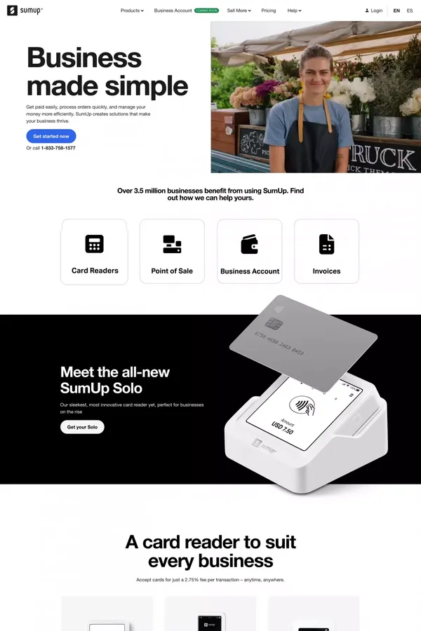 SumUp Card Readers for Small Businesses | Accept Credit, Debit and Contactless Payments - Landing design inspiration