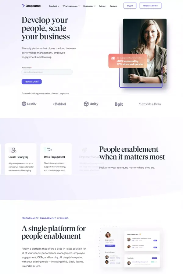 Leapsome: People Enablement Platform - Landing design inspiration