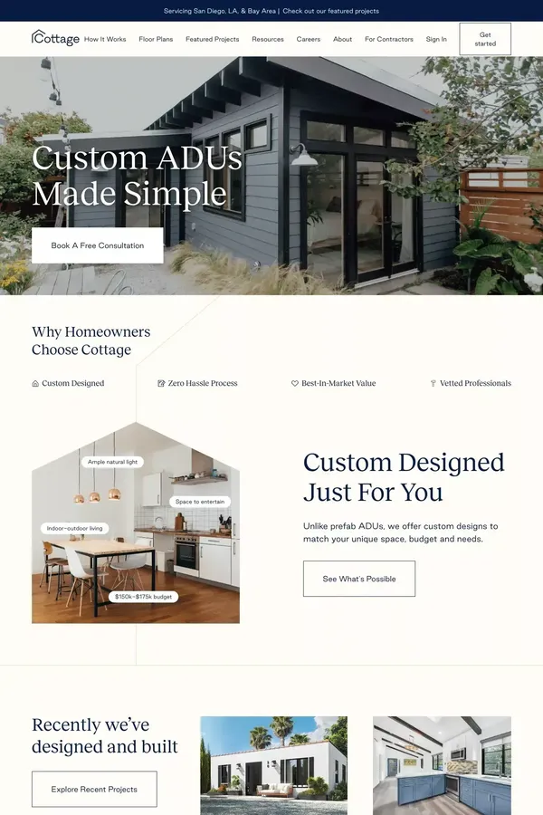 Cottage: Build your Custom ADU in LA and the Bay Area - Landing design inspiration