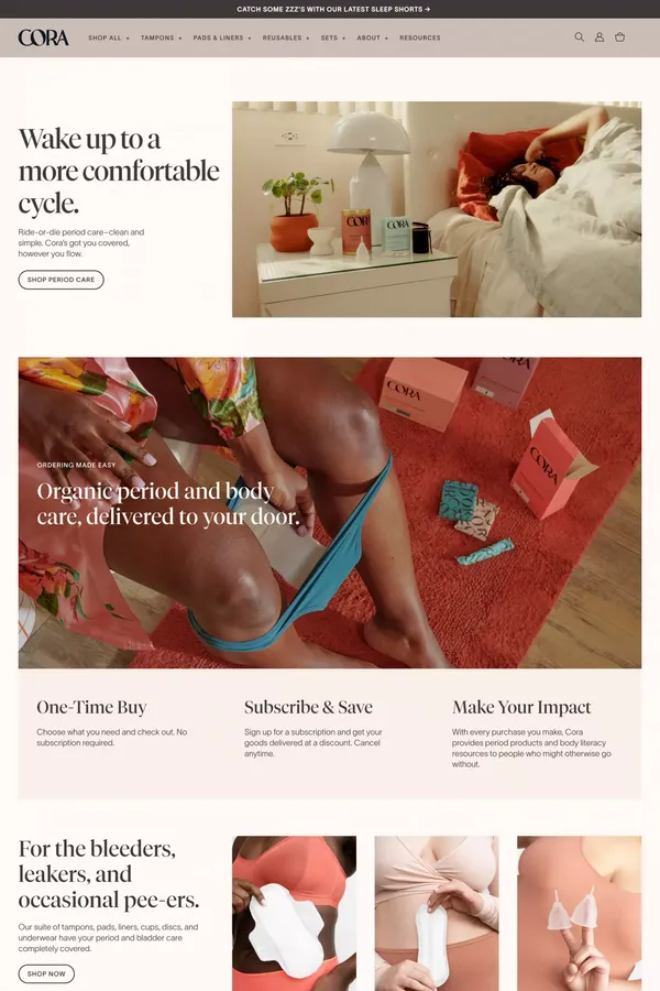 Period Care | Bladder Care | Body Care - Cora - Ecommerce design inspiration