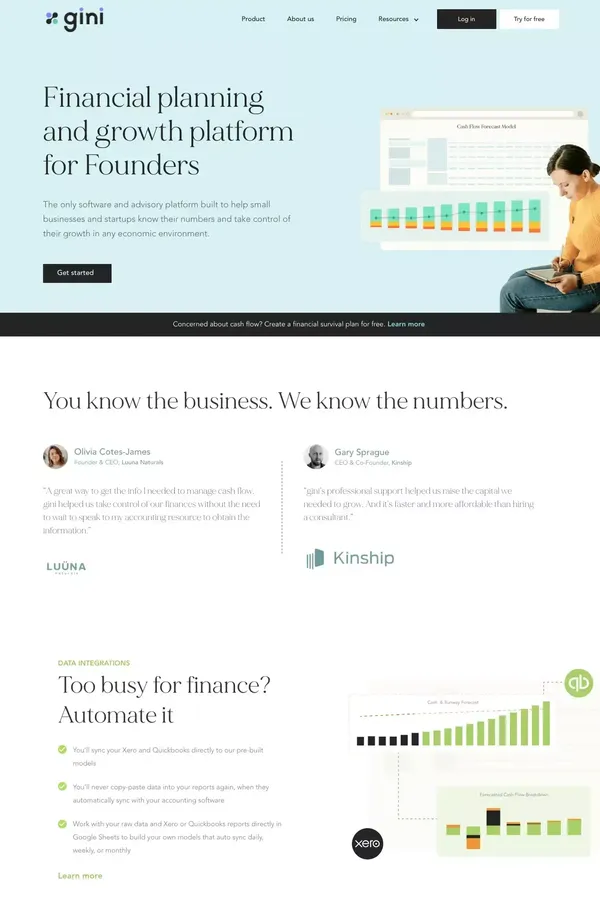 The Strategic Financial Planning Tool | gini - Landing design inspiration