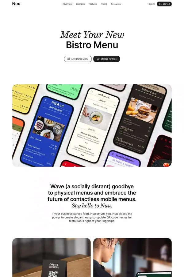 Nuu · Contactless QR Code Menus for Restaurants - Landing design inspiration