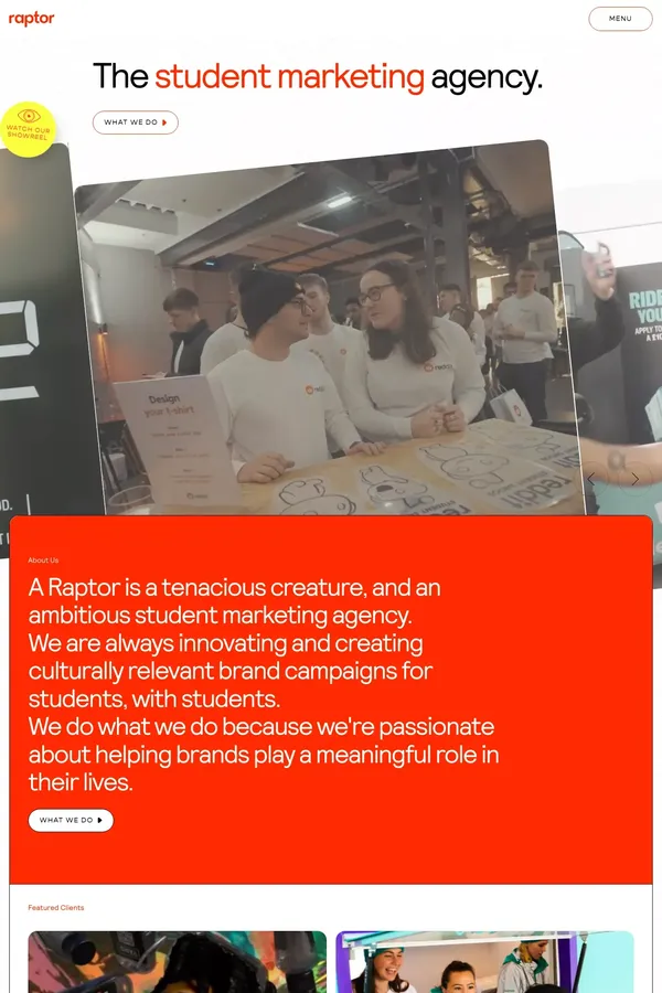 Raptor - the student marketing agency - website design inspiration