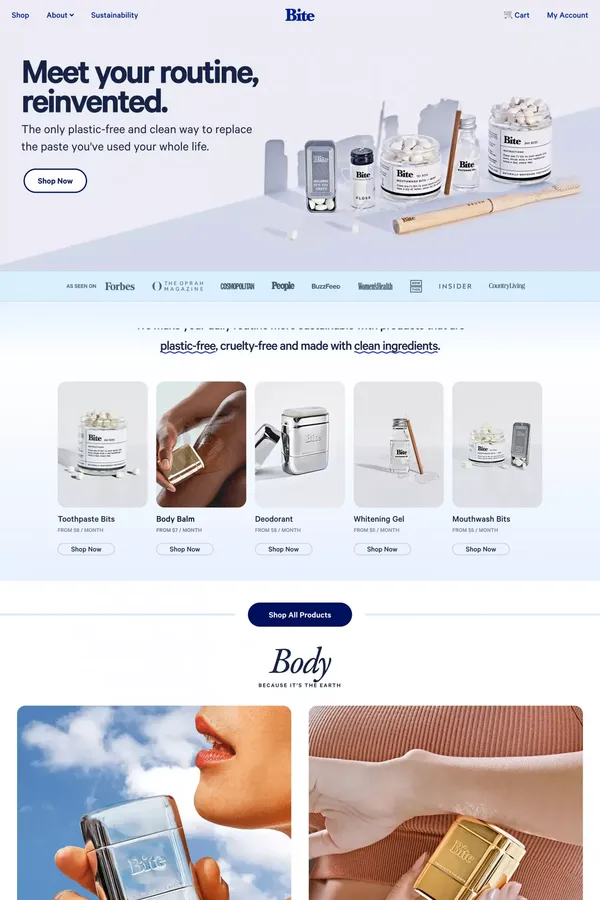 Bite Toothpaste Bits - Zero Waste Toothpaste Tablets and More - Ecommerce design inspiration