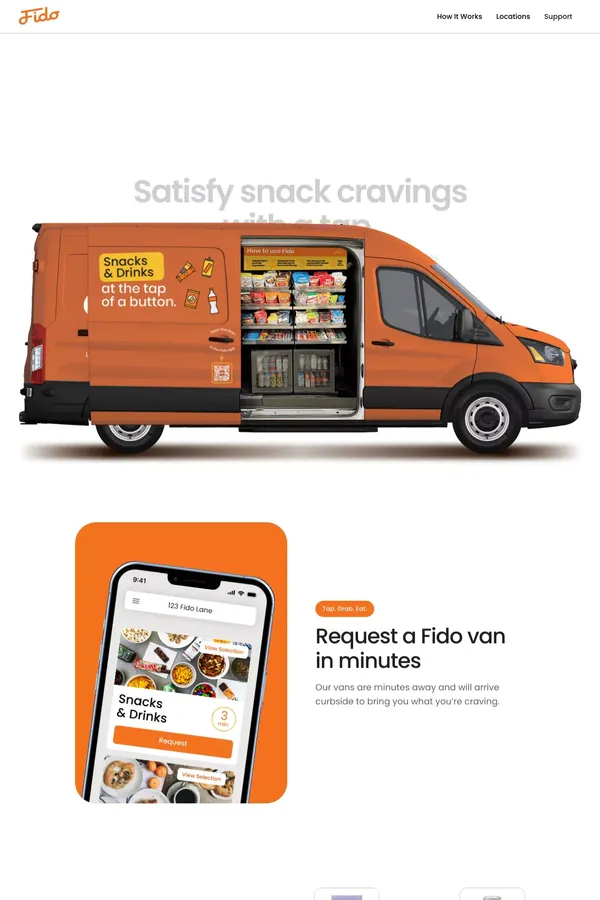 Fido — Your favorite snacks delivered now. - Landing design inspiration
