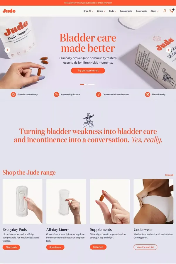 Jude - Bladder Care Made Better - Bladder Weakness - Incontinence - Ecommerce design inspiration