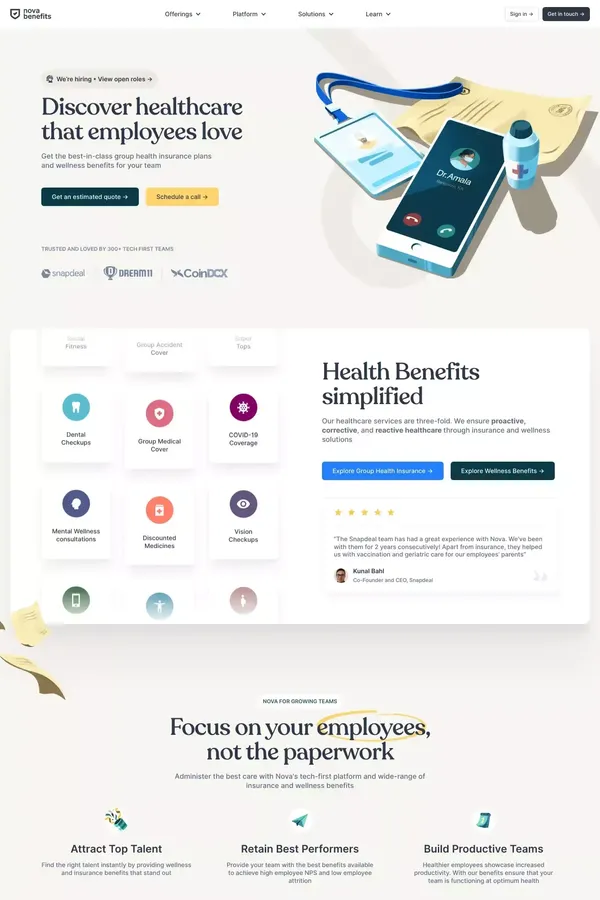 Employee Health Insurance and Benefits Platform | Nova Benefits - Landing design inspiration