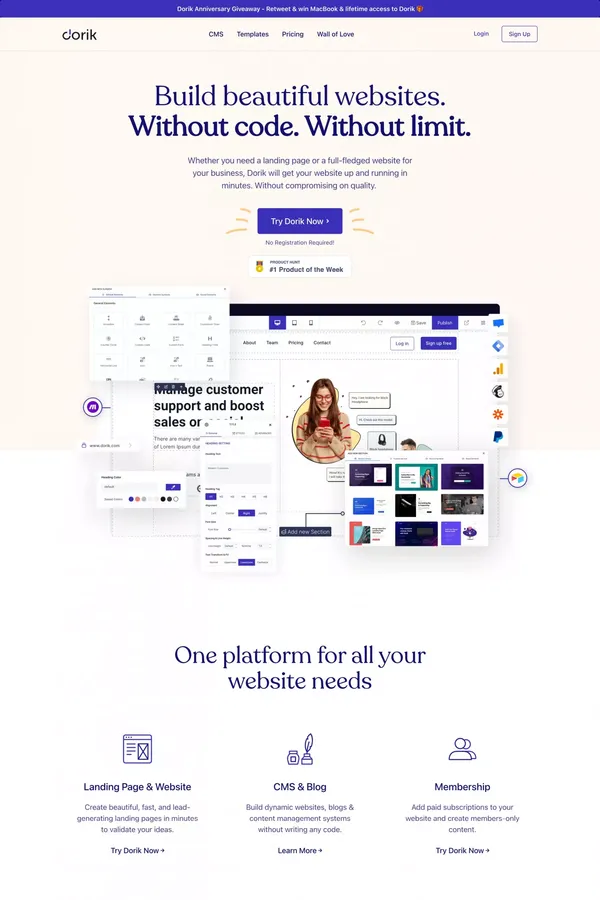 Dorik - Build Beautiful Websites Without Code! - Landing design inspiration