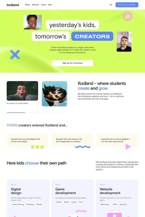 Online platform for digital skills | Kodland Home - Landing design inspiration