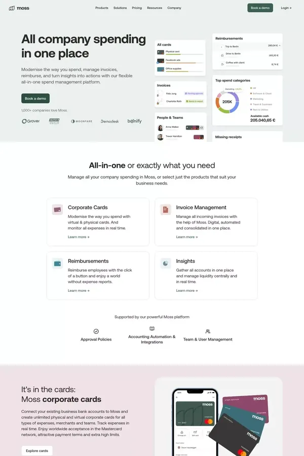 Moss: The all-in-one spend management platform - Landing design inspiration