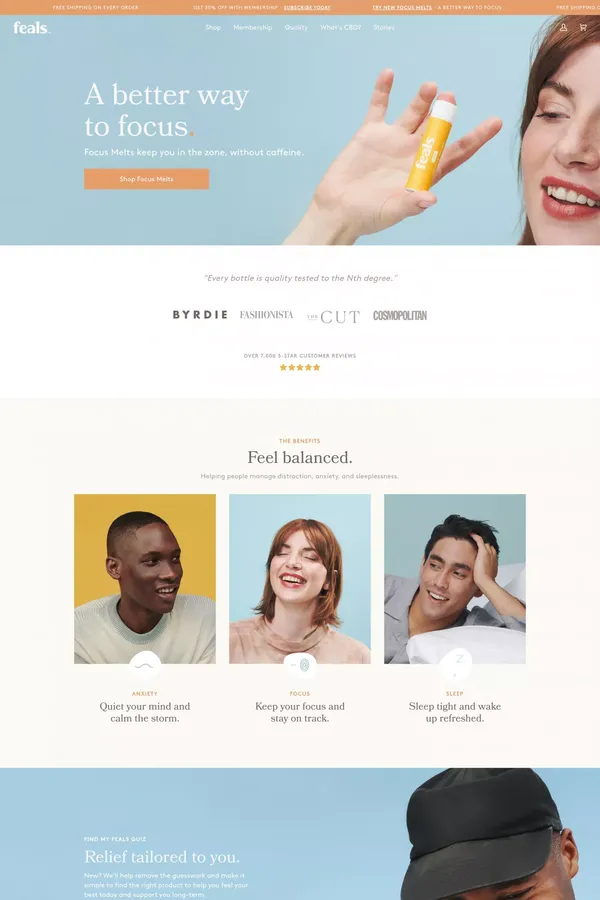 Premium CBD Oil Delivery | Feals - Ecommerce design inspiration