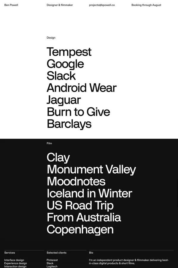 Ben Powell Independent Designer + Filmmaker - Portfolio design inspiration