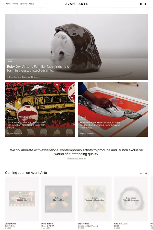 Avant Arte – discover and buy art in a radically different way - Ecommerce design inspiration