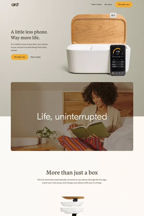 Aro  |  A little less phone. Way more life. - Landing design inspiration