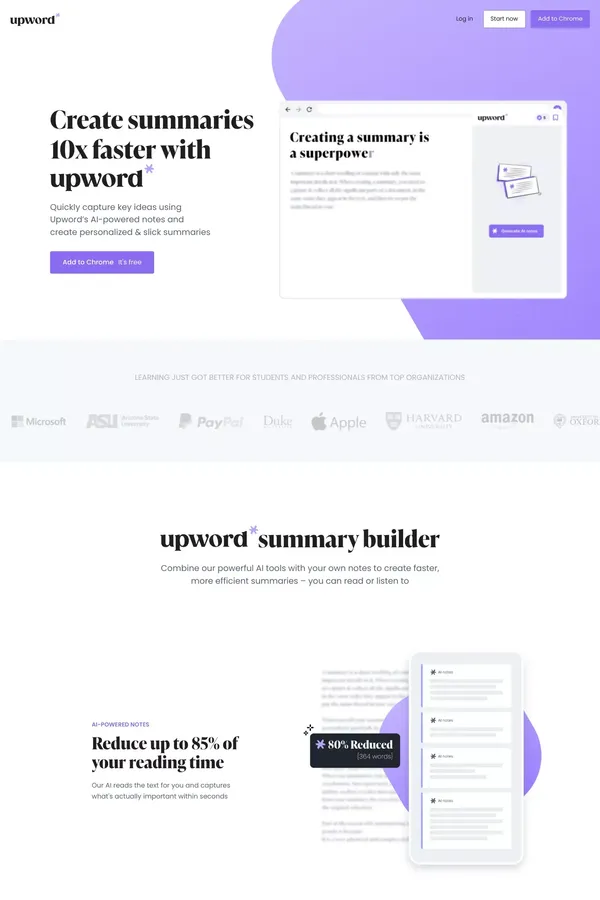 Create better summaries with Upword - Landing design inspiration