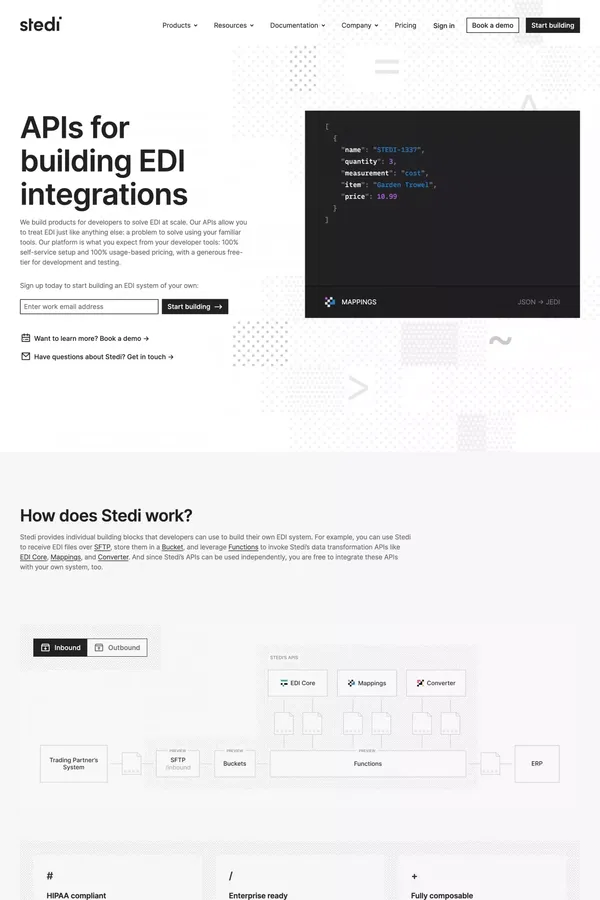 APIs for building EDI integrations - Landing design inspiration