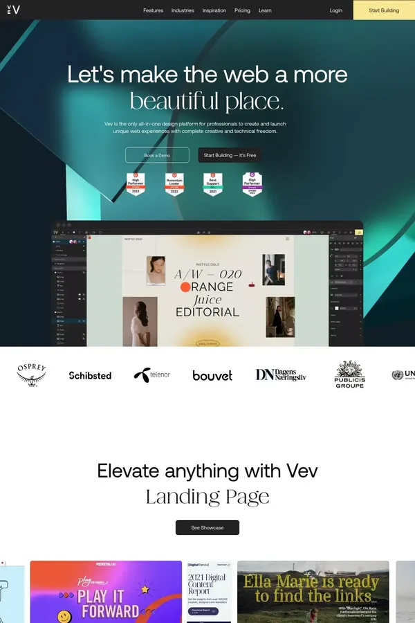 Vev: No-code Web Design Platform for Professional Creatives - Landing design inspiration