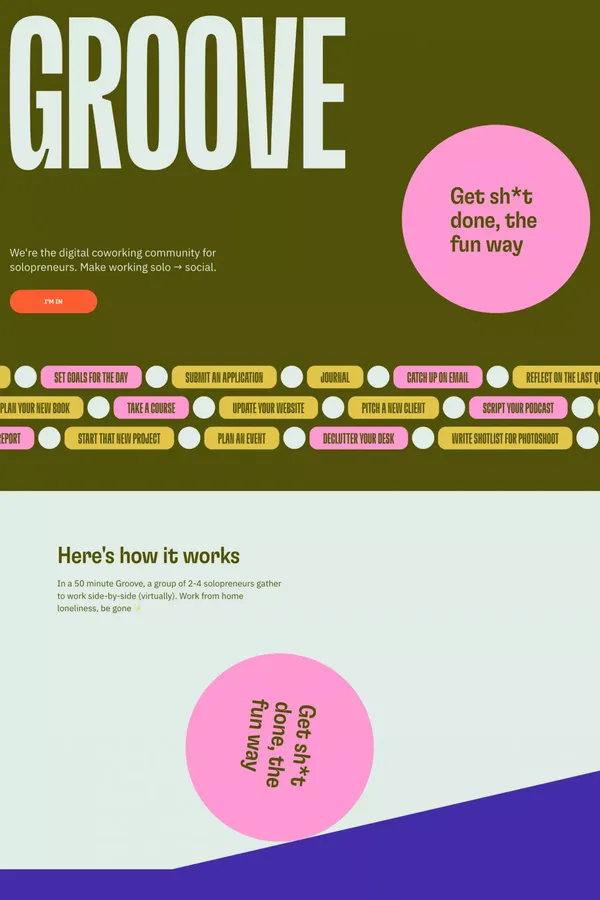 Groove | Digital coworking for solopreneurs - Landing design inspiration