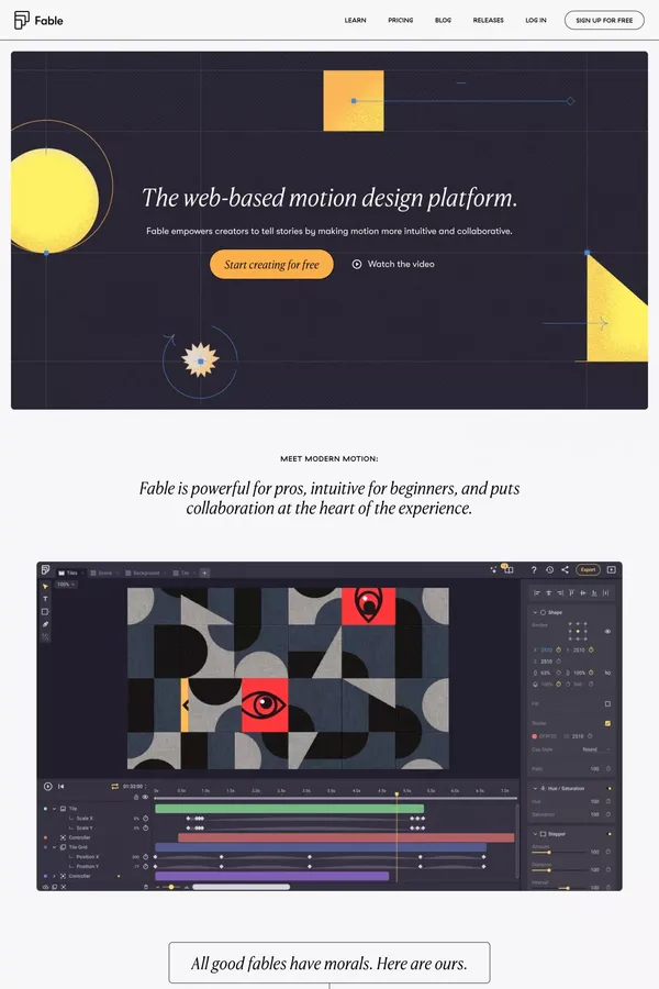 Fable – The web-based motion design platform - Landing design inspiration