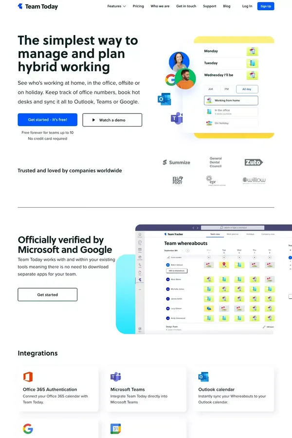 Team Today: Plan hybrid working for your team - Landing design inspiration