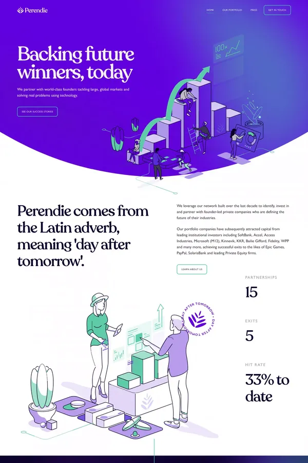 Perendie | Backing future winners, today - Portfolio design inspiration