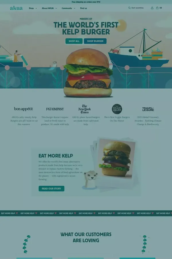AKUA - The Home of the Kelp Burger, Jerky, Pasta, and more. - Ecommerce design inspiration