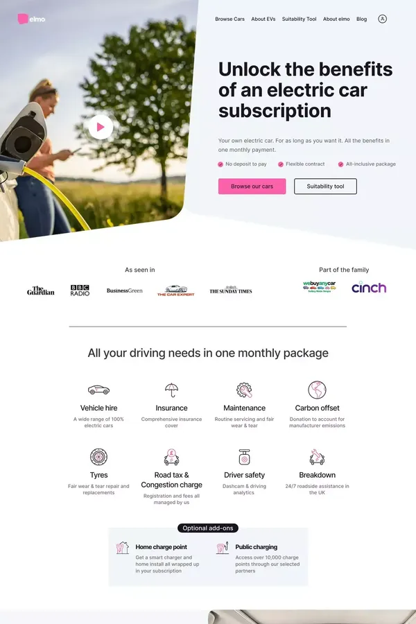 Flexible & affordable electric car subscriptions - elmo - Ecommerce design inspiration