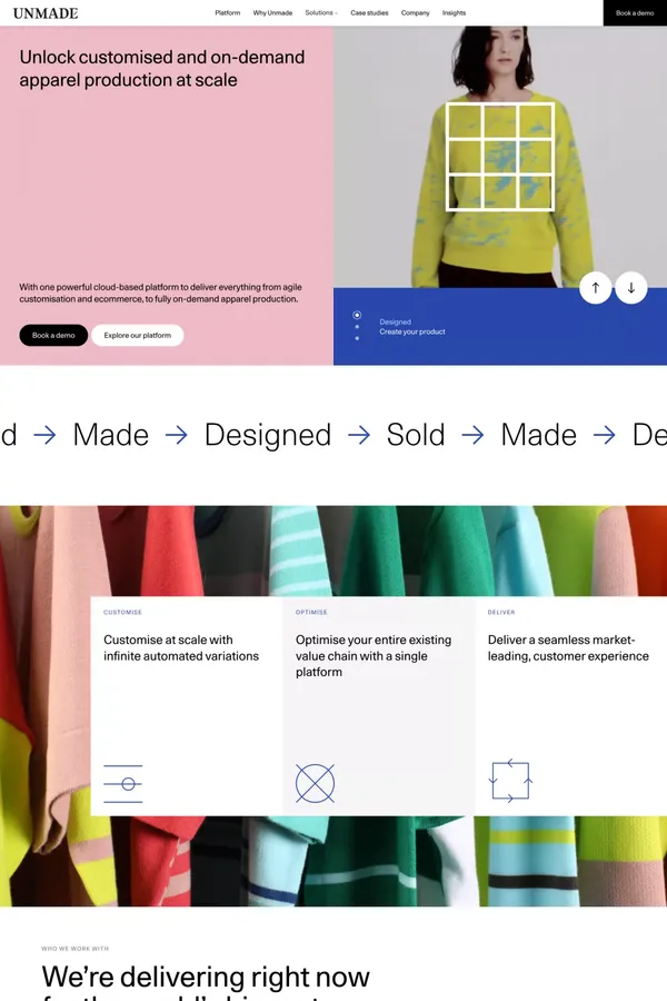 Unmade | Unlock Customised And On-Demand Apparel Production At Scale - Landing design inspiration