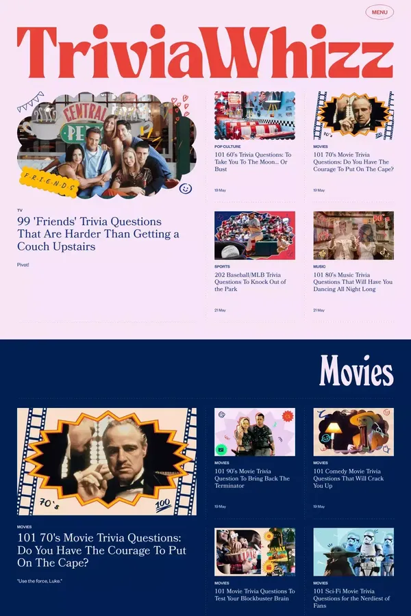 TriviaWhizz | Daily Trivia Quizzes - Blog design inspiration