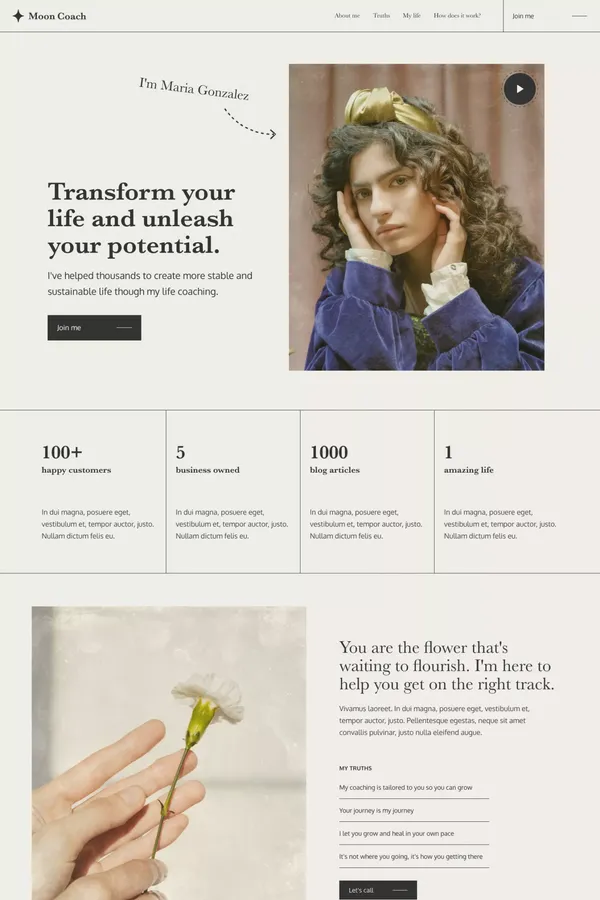Moon Coach | Modular, minimalistic Webflow template. - Template design inspiration