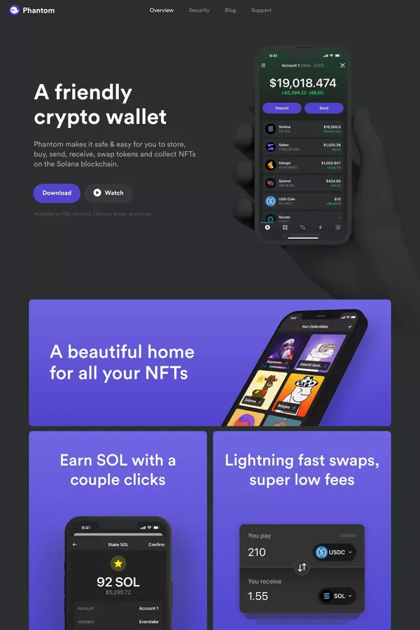 Phantom - A friendly Solana wallet built for DeFi & NFTs - Landing design inspiration