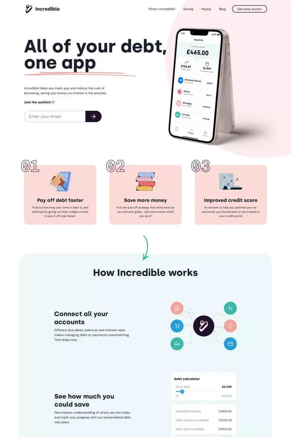 Incredible - Save on your debt - Landing design inspiration