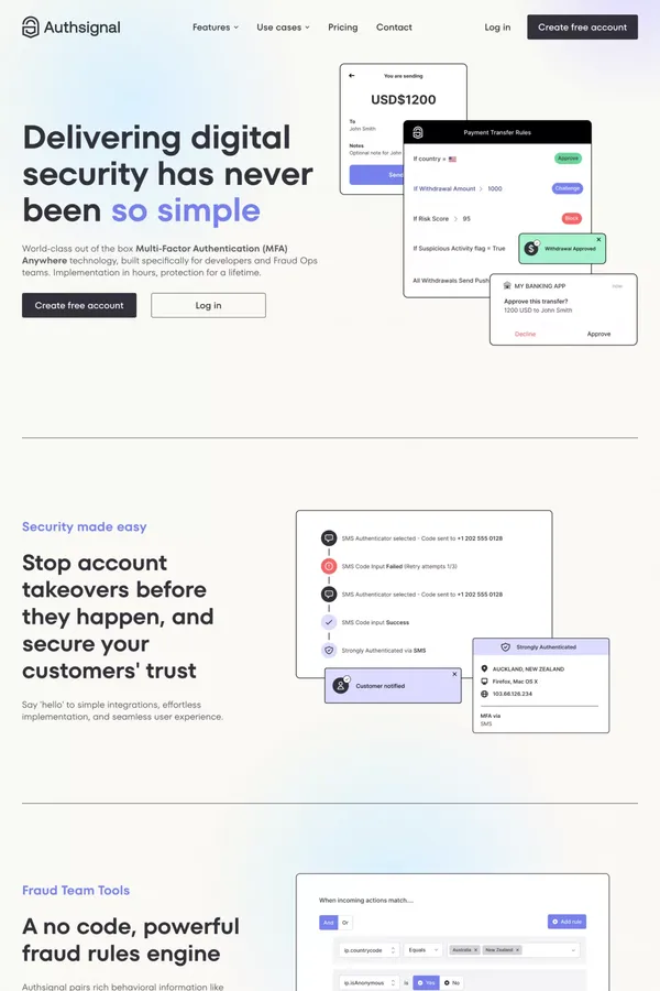 Authsignal - Home - Landing design inspiration