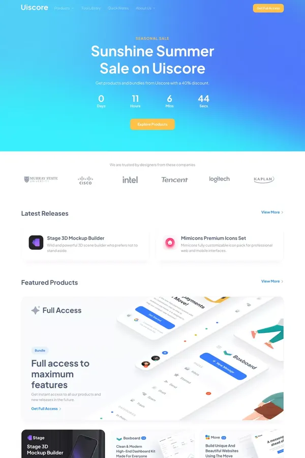 Uiscore: UI Kits, Design Templates, 3D & Vector Illustrations and More - website design inspiration