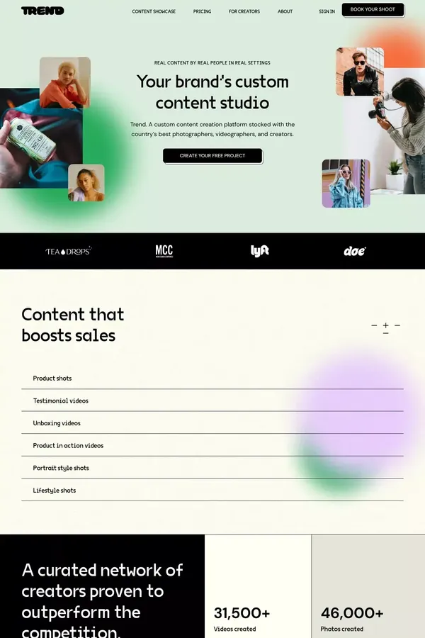 Content Creator Network and Marketing Platform | Trend - Landing design inspiration