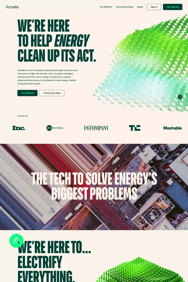 Arcadia | We’re here to help energy clean up its act. - Landing design inspiration