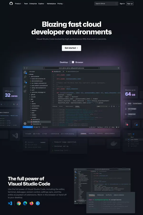 GitHub Codespaces · GitHub - Landing design inspiration
