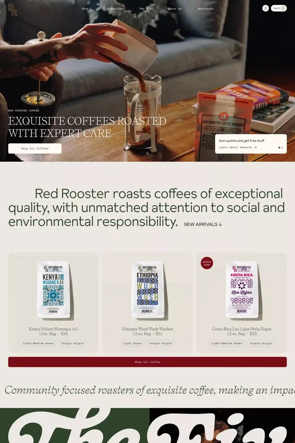 Red Rooster Coffee - Ecommerce design inspiration