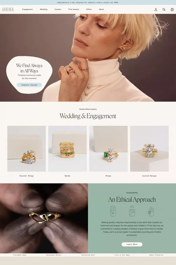Custom Jewelry | Wedding Rings - Bario Neal - Ecommerce design inspiration