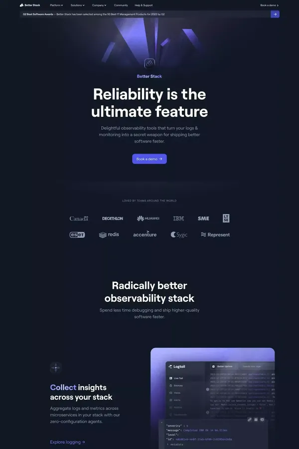 Better Stack - Radically Better Observability Stack - Landing design inspiration