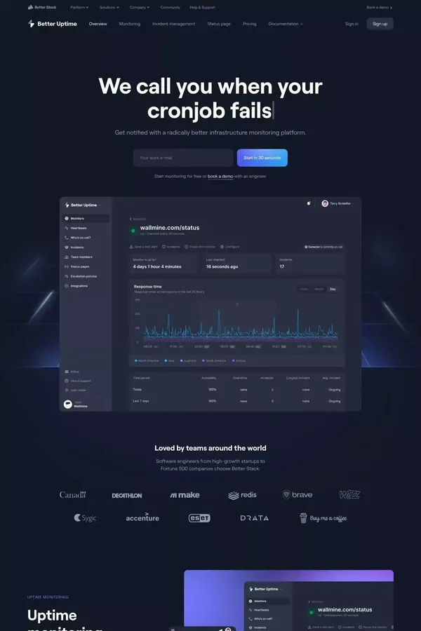 Better Uptime - Free Web Monitoring & Status Page - Landing design inspiration