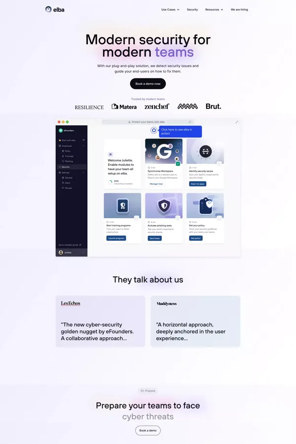 Empower your employees, protect your company | elba - Landing design inspiration