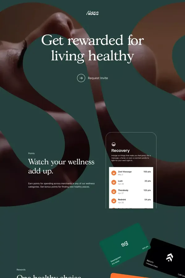 Ness - Get Rewarded for Living Healthy - Landing design inspiration