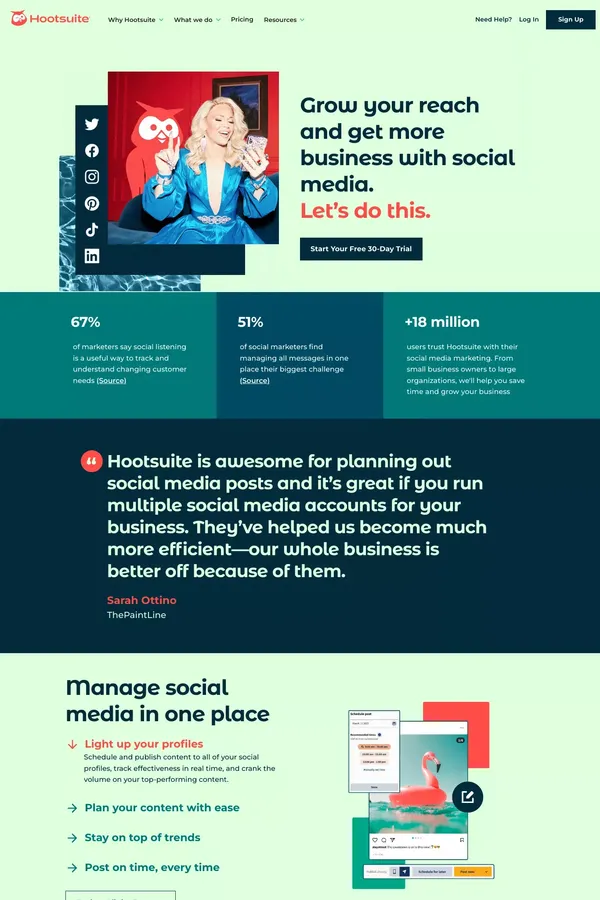 Social Media Marketing and Management Dashboard  - Hootsuite - Landing design inspiration