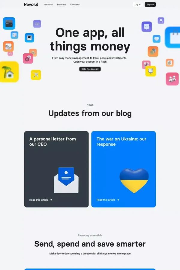 Revolut – One app, all things money - Landing design inspiration