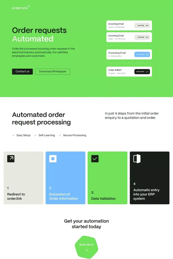 Process order requests automatically. - Landing design inspiration