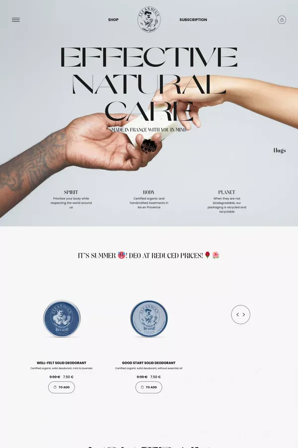 Clean Hugs - Cleanhugs - Ecommerce design inspiration