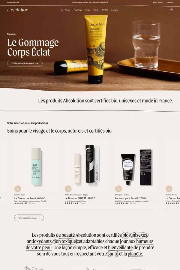 Absolution Cosmetics | Cosmétiques certifiés Bio - Absolution - Ecommerce design inspiration