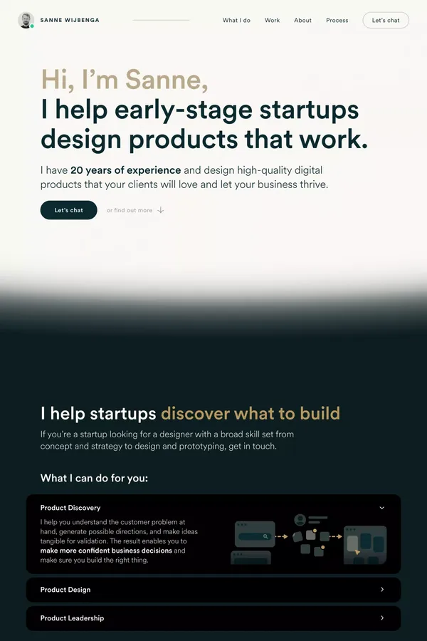 Product Design & Discovery for Early-stage Startups – Sanne Wijbenga - Portfolio design inspiration