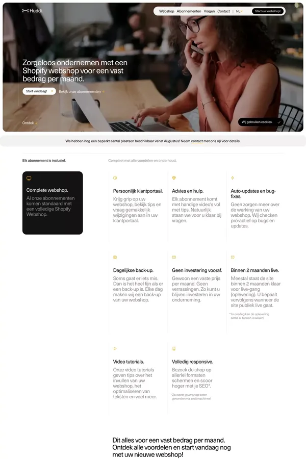 Huddi - Zorgeloos ondernemen met een Shopify webshop voor een vast bedrag per maand. - website design inspiration